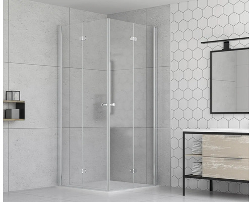 Douche d''angle en verre dans une salle de bain moderne