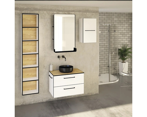 Équipement de salle de bains avec meuble sous-lavabo, armoire de toilette et élément d''étagère