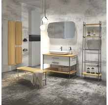 Hängeschrank mit 1 Tür Devo Oval rechts BxHxT 34x94x33 cm alpine white/natural oak wood/grey