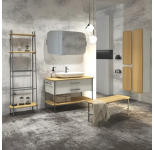 Hängeschrank mit 1 Tür Devo Oval links BxHxT 34x94x33 cm alpine white/natural oak wood/grey