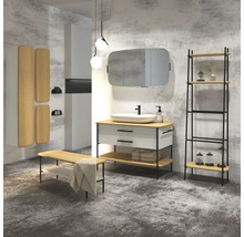 Hängeschrank mit 1 Tür Devo Oval rechts BxHxT 34x94x33 cm alpine white/natural oak wood/black