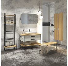 Hängeschrank mit 1 Tür Devo Oval links BxHxT 34x94x33 cm alpine white/natural oak wood/black