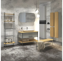 Hängeschrank mit 1 Tür Devo Oval links BxHxT 34x94x33 cm light grey/natural oak wood/grey