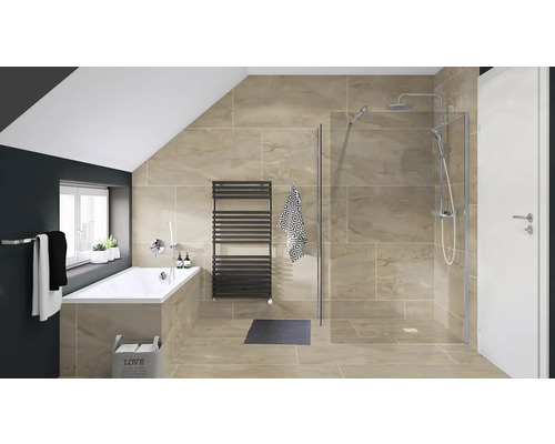 Modernes Badezimmer mit Badewanne, Dusche und Heizkörper