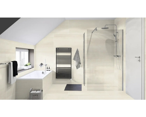 Salle de bains moderne avec baignoire, douche et sèche-serviettes