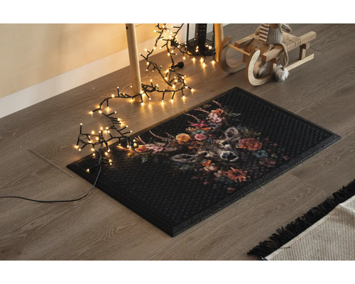 Paillasson avec motif de cerf et décoration florale