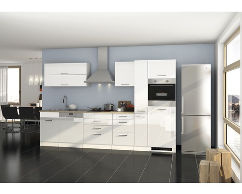 Küchenzeile mit Geräten Held Möbel Mailand 330 cm Frontfarbe weiss Korpusfarbe weiss 622.1.6210