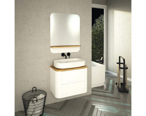 Salle de bain avec lavabo, miroir et meuble sous-lavabo au design moderne