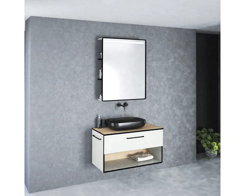 Ensemble de salle de bains moderne avec lavabo, meuble sous-vasque et armoire de toilette