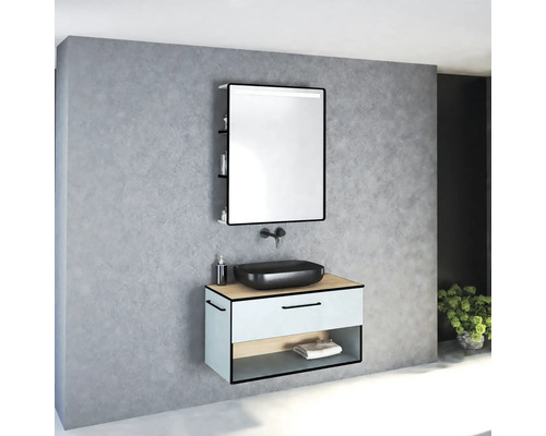 Modernes Badezimmer mit Waschtisch, Waschbecken und Spiegelschrank