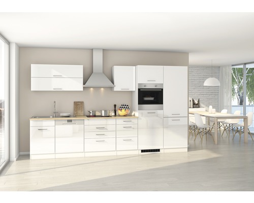 Küchenzeile mit Geräten Held Möbel Mailand 360 cm Frontfarbe weiss Korpusfarbe weiss 631.1.6210