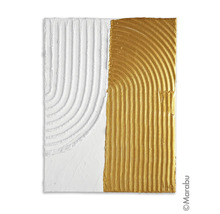 Tableau mural abstrait avec texture blanche et dorée