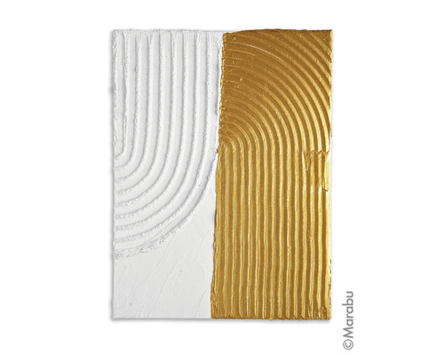 Tableau mural abstrait avec texture blanche et dorée