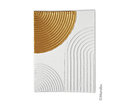 Image murale abstraite avec des éléments dorés et blancs