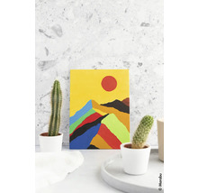 Motif de montagne peint sur toile avec cactus en pot