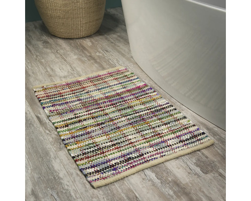 Tapis de bain en tissu à rayures multicolores