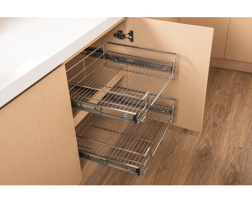 Auszugbarer Küchenschrankeinsatz mit zwei Körben aus Metall