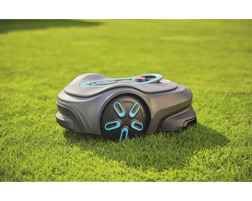 Robot tondeuse à gazon sur pelouse