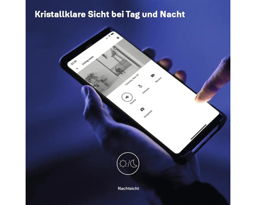 Überwachungskamera-App-Ansicht auf Smartphone mit Nachtsichtfunktion