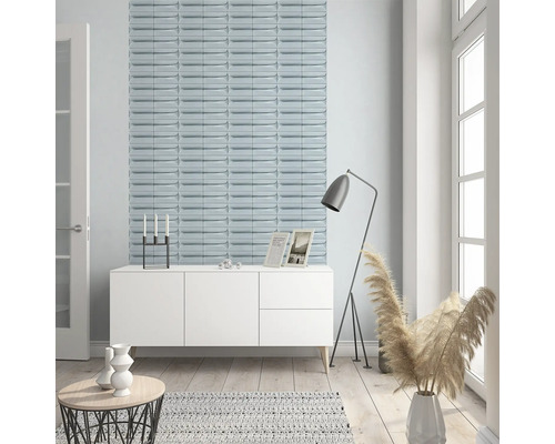 Espace de vie avec des carreaux muraux 3D en céramique de couleur claire