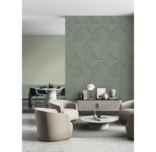 Salon avec panneaux muraux tridimensionnels à motif géométrique