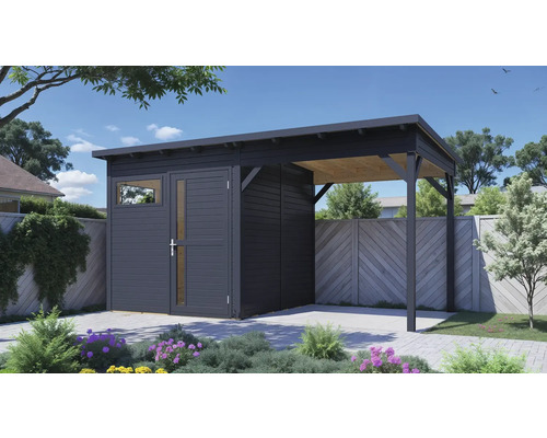 Abri de jardin Bertilo Pentus 2 avec plancher, toit en appentis 470 x 266 cm anthracite Abri de jardin Bertilo Pentus 2 avec plancher, toit en appentis 470 x 266 cm anthracite