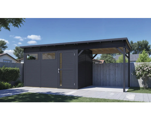 Abri de jardin Bertilo Pentus 3L avec plancher, toit en appentis 582 x 266 cm anthracite Abri de jardin Bertilo Pentus 3L avec plancher, toit en appentis 582 x 266 cm anthracite