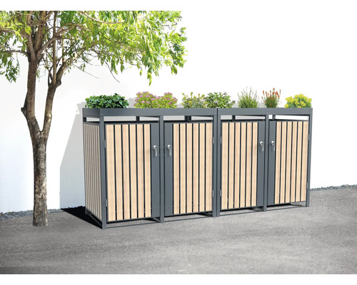 Mülltonnenbox WESTMANN Planta 4 mit Pflanzdach 264 x 84 x 124,5 cm grau-Holzoptik