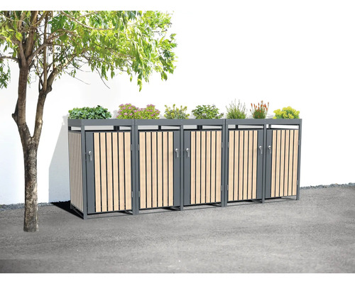 Cache-poubelle WESTMANN Planta 5 avec toit végétalisé 332 x 84 x 124,5 cm gris-aspect bois