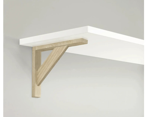 Étagère avec tablette blanche et équerre en bois