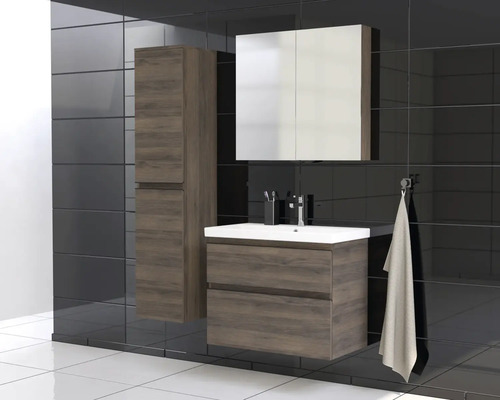 Ensemble de salle de bains moderne avec meuble sous-lavabo, armoire de toilette et armoire haute