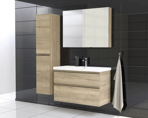 Ensemble de salle de bains moderne avec meuble-lavabo, armoire de toilette et armoire haute