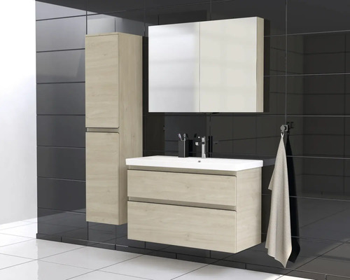 Ensemble de salle de bains moderne avec meuble sous-lavabo, armoire de toilette et armoire haute