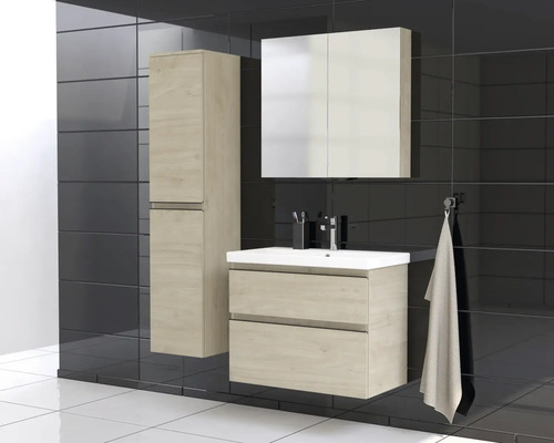 Ensemble de salle de bains avec meuble sous-lavabo, armoire de toilette et armoire haute au design moderne