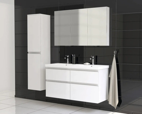 Ensemble de salle de bains moderne avec meuble sous-lavabo, armoire de toilette et armoire haute