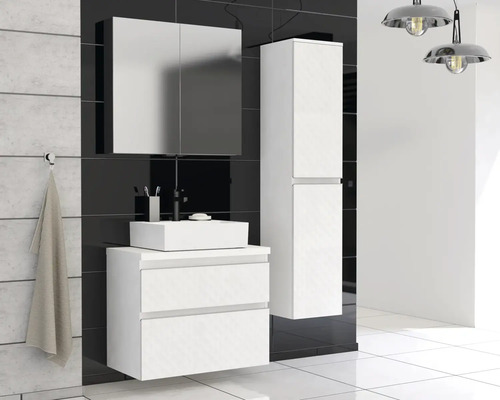 Ensemble de salle de bains moderne avec lavabo, armoire de toilette et armoire haute