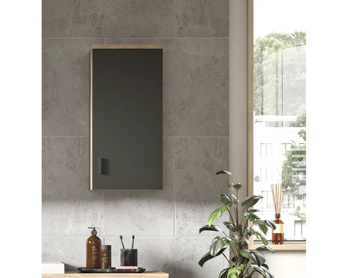 Badezimmer mit einem Hängeschrank mit Spiegel