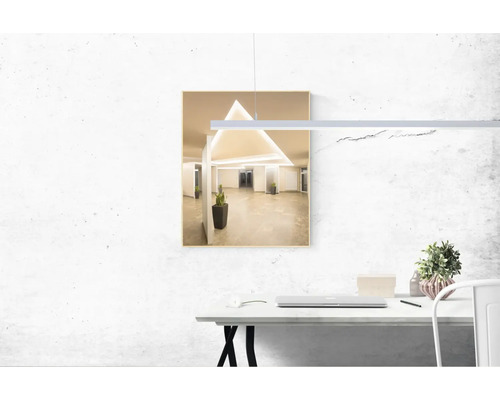 Dekorative Innenraumdarstellung mit Beleuchtung und Büromöbeln