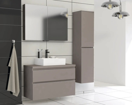 Ensemble de salle de bains moderne avec meuble-lavabo, armoire de toilette et armoire haute