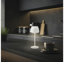 Scène d''une cuisine avec une petite lampe de table sur le plan de travail