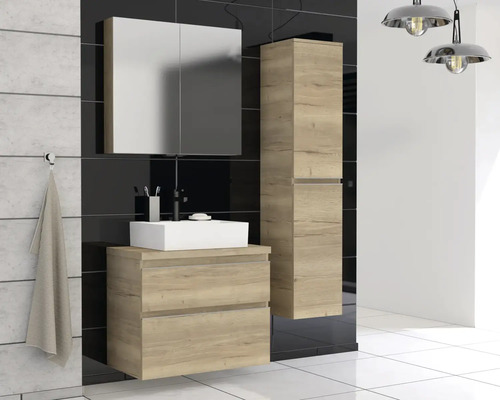 Ensemble de salle de bains moderne avec meuble sous-lavabo, armoire de toilette et armoire haute