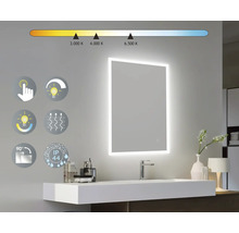 Miroir lumineux avec capteur tactile, couleur de lumière réglable et protection IP44