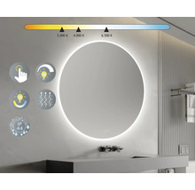 Miroir de salle de bain rond avec éclairage et fonction tactile dans une salle de bain