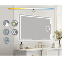 Miroir éclairé avec fonction tactile et température de couleur réglable au-dessus d''un lavabo