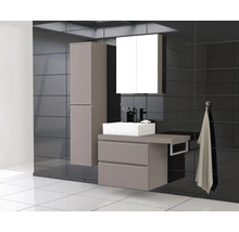 Salle de bain moderne avec lavabo, armoire de toilette et armoire haute