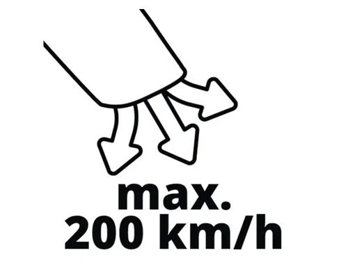Symbole pour une vitesse de soufflage maximale de 200 km/h