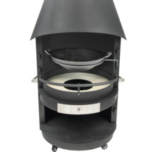 Cheminée barbecue avec hotte et étagères sur roulettes