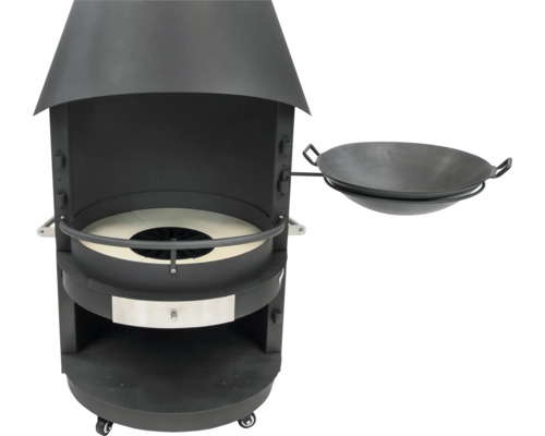 Cheminée barbecue avec wok pour le jardin