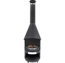 Brasero noir avec hotte et bois de chauffage