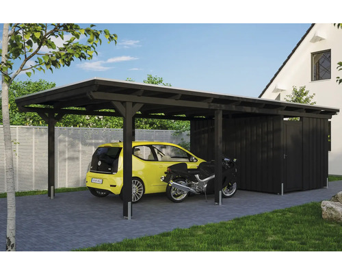Einzelcarport SKAN HOLZ Emsland inkl. Pfostenanker, EPDM Folie, Abstellraum 404 x 846 cm anthrazit